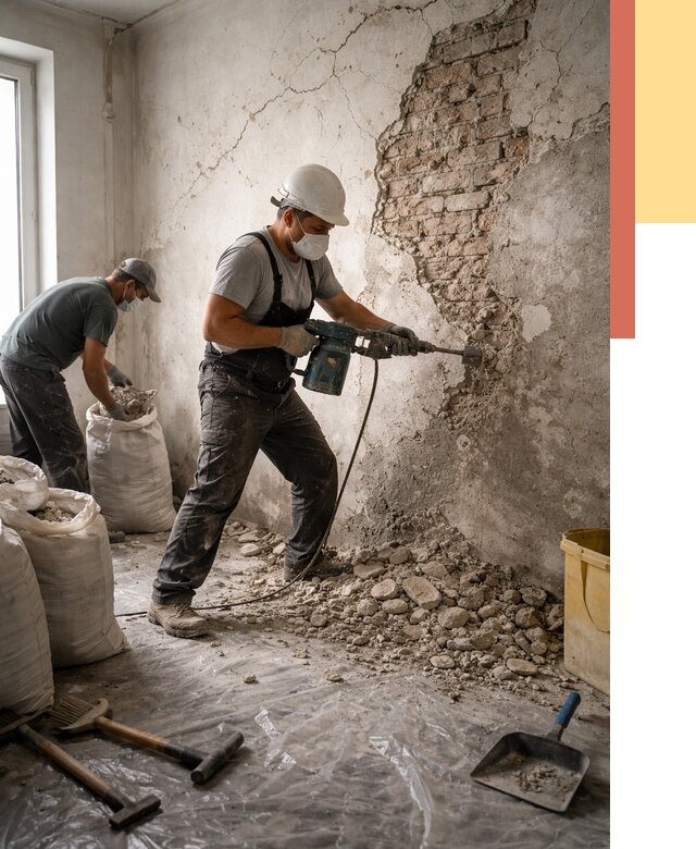 Демонтаж штукатурки со стен в Урае от 7503 руб/м² — быстро и недорого | ОТДЕЛОЧНИК-Урй