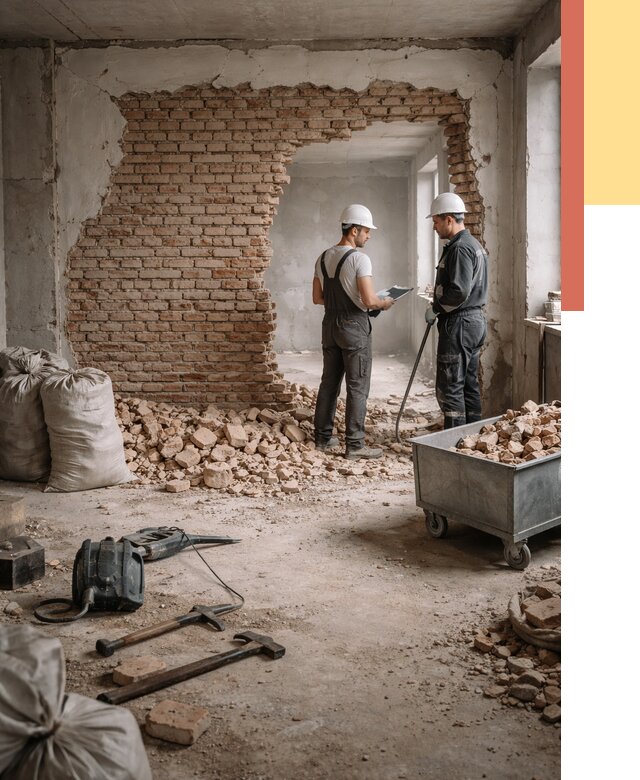 Демонтаж кирпичных стен в Урае от 4377 руб. — быстро, недорого, под ключ | ОТДЕЛОЧНИК-Урй