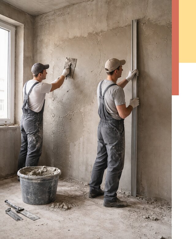 Штукатурка бетонных стен в Урае от 4689 руб/м² — качественно и быстро | ОТДЕЛОЧНИК-Урй