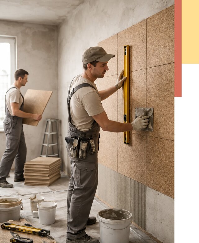 Монтаж пробковых панелей на стены в Урае от 3647 руб. — ОТДЕЛОЧНИК-Урй