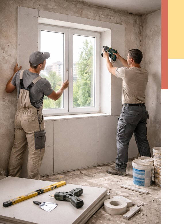 Монтаж откосов из гипсокартона в Урае от 4689 руб. под ключ | ОТДЕЛОЧНИК-Урй