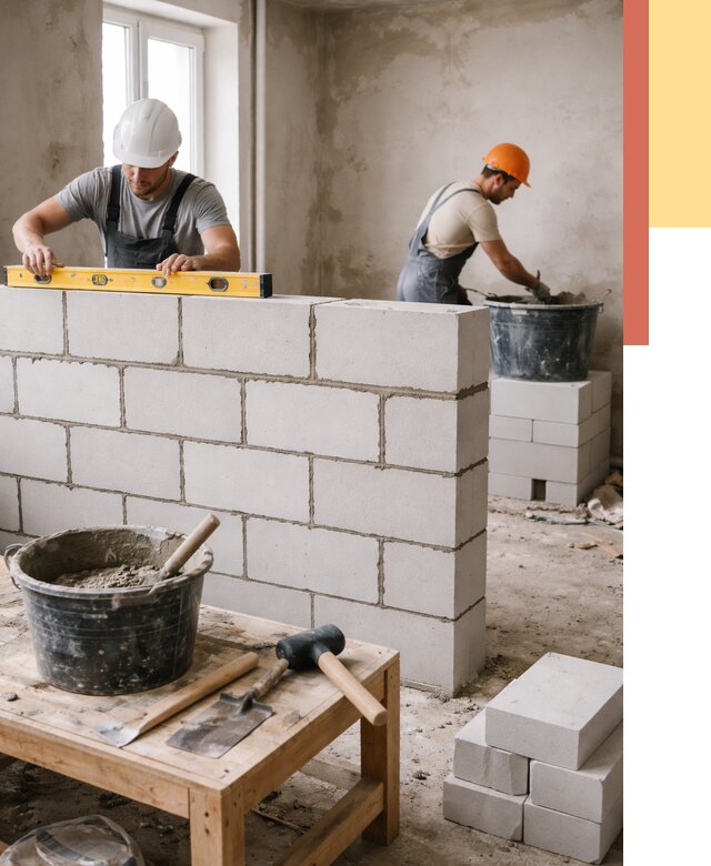 Кладка перегородок из газобетона в Урае от 3335 руб. под ключ | ОТДЕЛОЧНИК-Урй