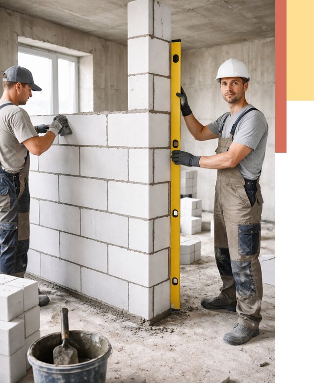 Кладка перегородок из пеноблока в Урае от 1876 руб. под ключ | ОТДЕЛОЧНИК-Урй