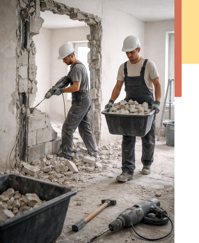 Демонтаж блоковых перегородок в Урае от 3908 руб. — быстро и недорого | ОТДЕЛОЧНИК-Урй