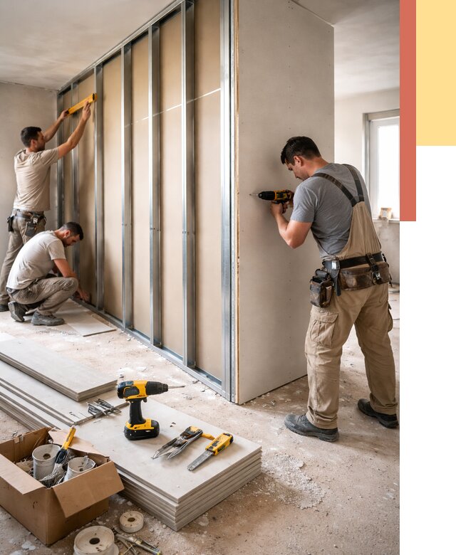 Монтаж однослойной перегородки из гипсокартона в Урае от 677 руб. | ОТДЕЛОЧНИК-Урй