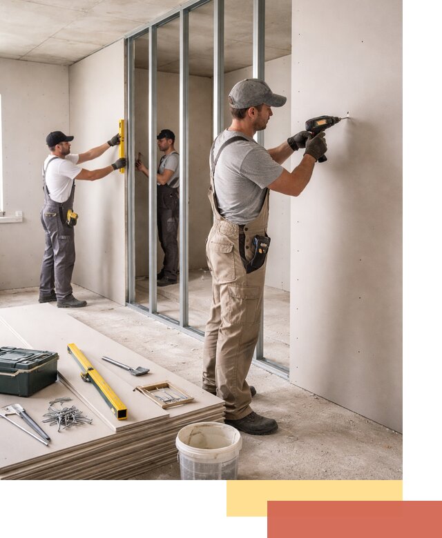 Однослойная перегородка из гипсокартона в Урае под ключ, монтаж и отделка