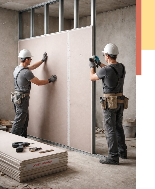 Перегородка из огнестойкого гипсокартона в Урае от 1928 руб. под ключ | ОТДЕЛОЧНИК-Урй