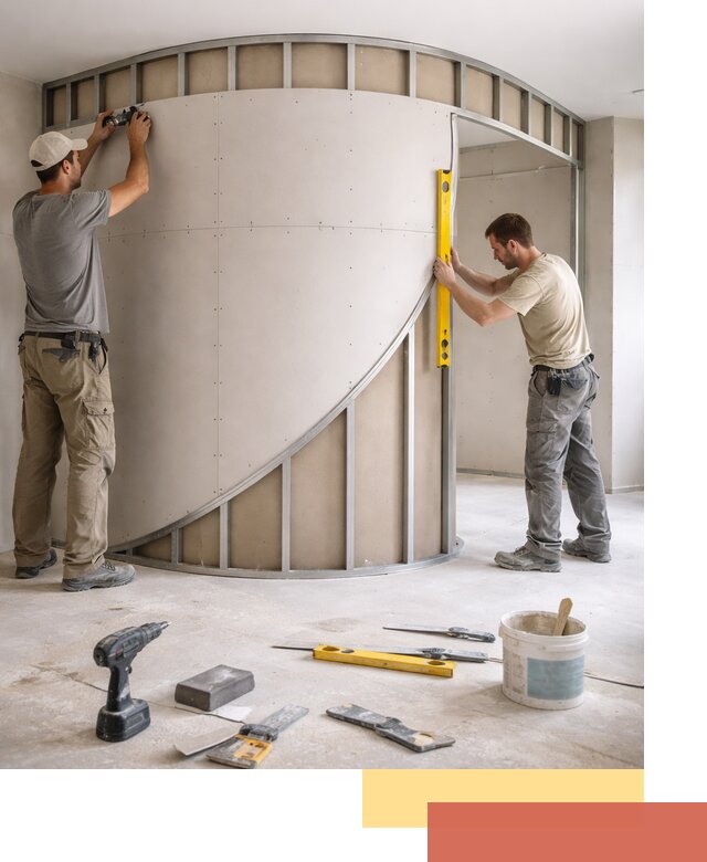 Радиусная перегородка из гипсокартона в Урае под ключ