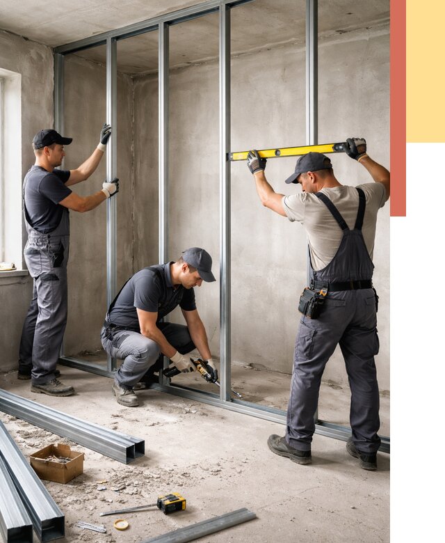 Монтаж каркаса перегородки из профиля в Урае от 782 руб. | ОТДЕЛОЧНИК-Урй