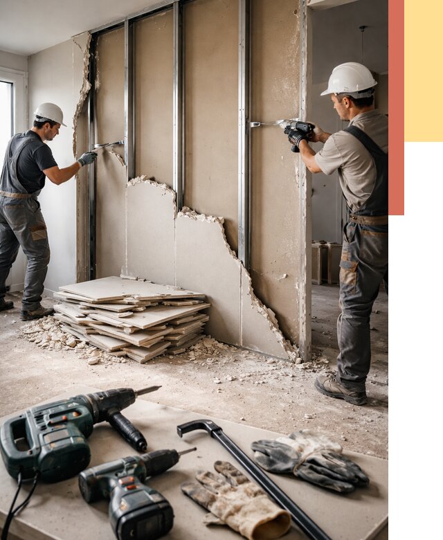 Демонтаж перегородки из гипсокартона в Урае от 1251 руб. быстро и недорого | ОТДЕЛОЧНИК-Урй