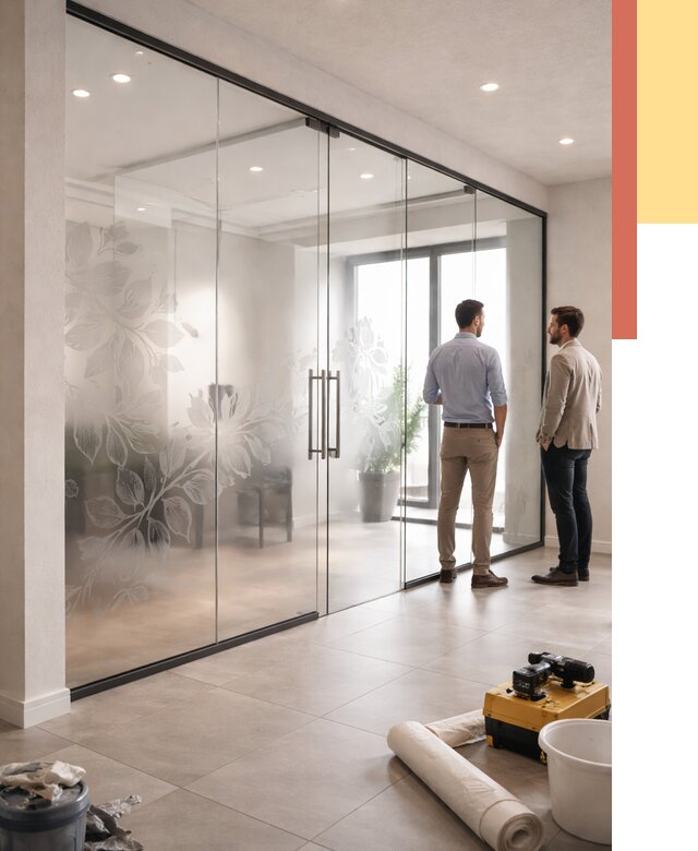 Стеклянные перегородки с рисунком в Урае от 13026 руб. монтаж и нанесение | ОТДЕЛОЧНИК-Урй