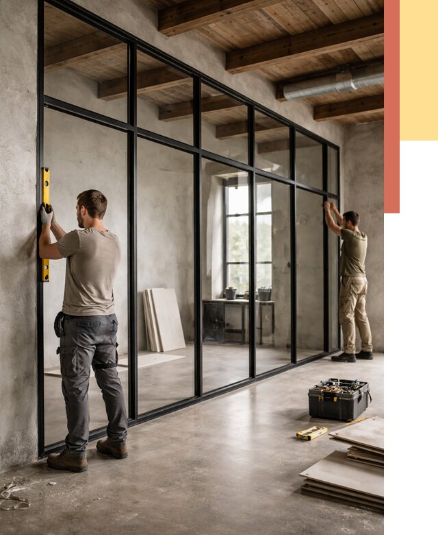 Стеклянные перегородки лофт в Урае от 10942 руб. под ключ | ОТДЕЛОЧНИК-Урй