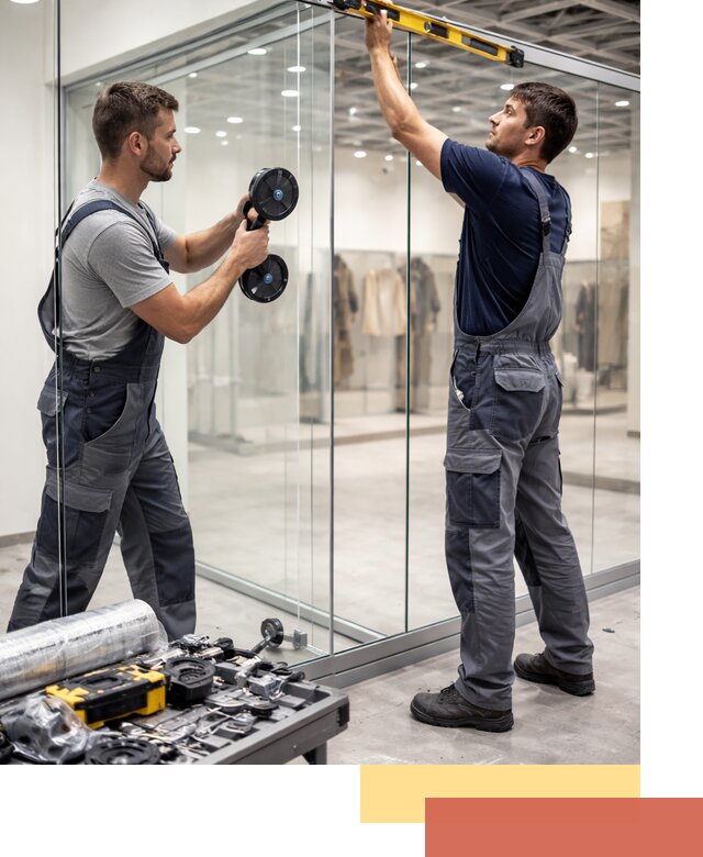 Стеклянные перегородки для магазинов в Урае — монтаж и установка