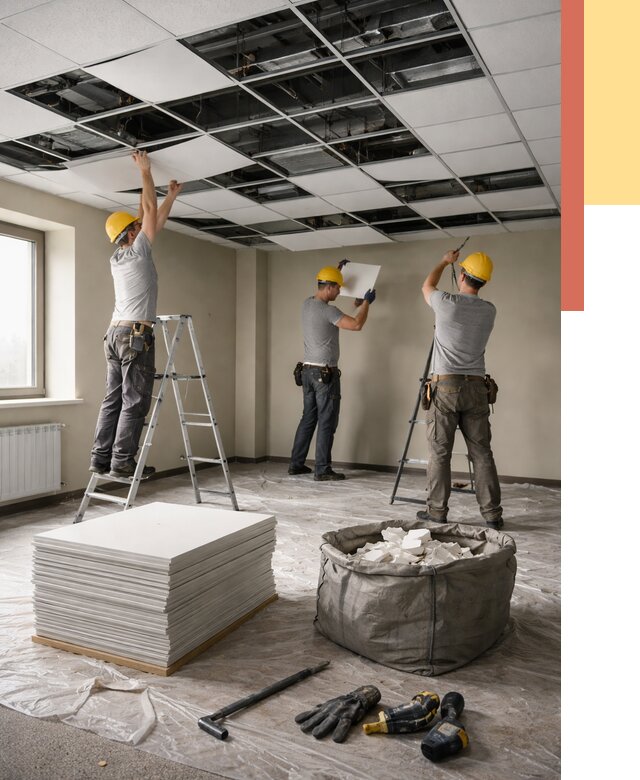 Демонтаж потолка Армстронг в Урае от 4689 руб. быстро и недорого | ОТДЕЛОЧНИК-Урй