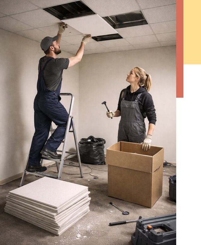 Демонтаж потолочной плитки в Урае от 4689 руб. быстро и недорого | ОТДЕЛОЧНИК-Урй