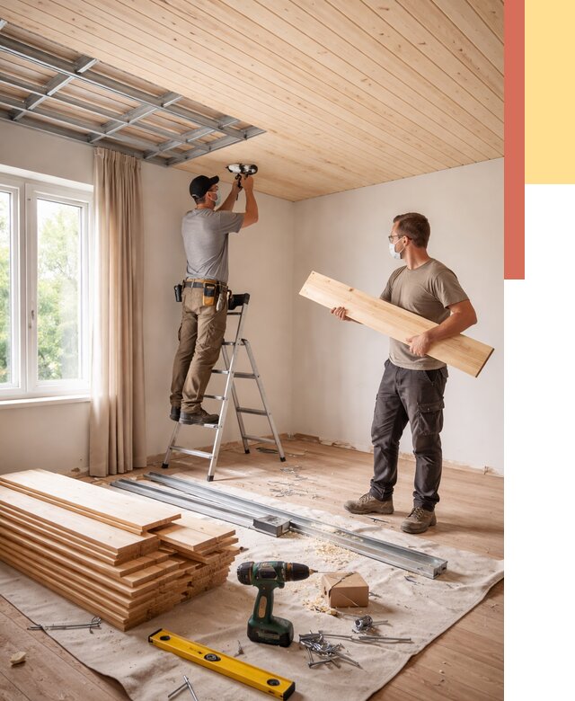 Монтаж потолка из вагонки в Урае от 6774 руб. | Быстро и недорого — ОТДЕЛОЧНИК-Урй