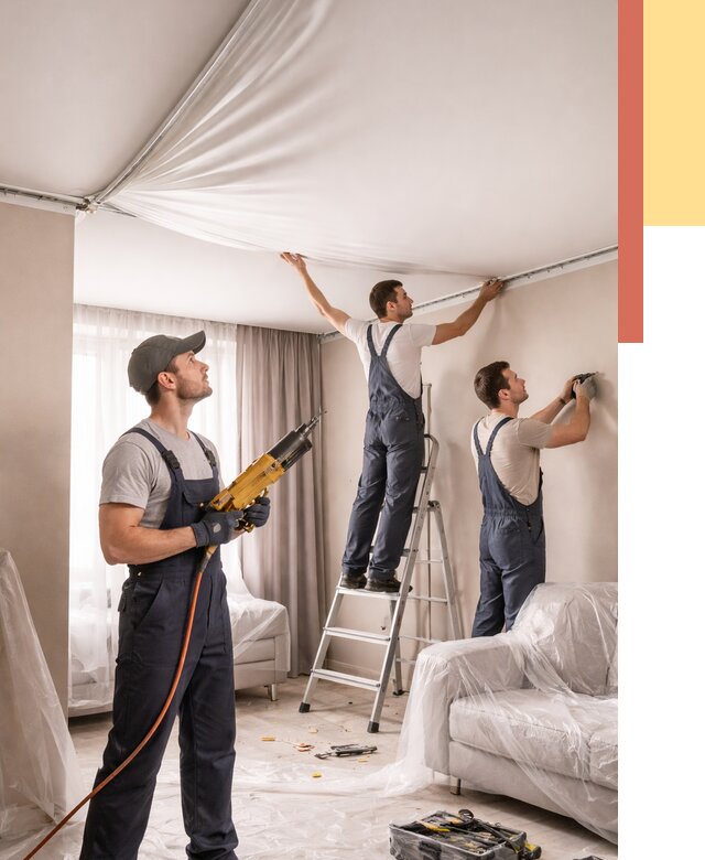 Установка натяжного потолка в Урае от 4689 руб. | Быстро и недорого — ОТДЕЛОЧНИК-Урй