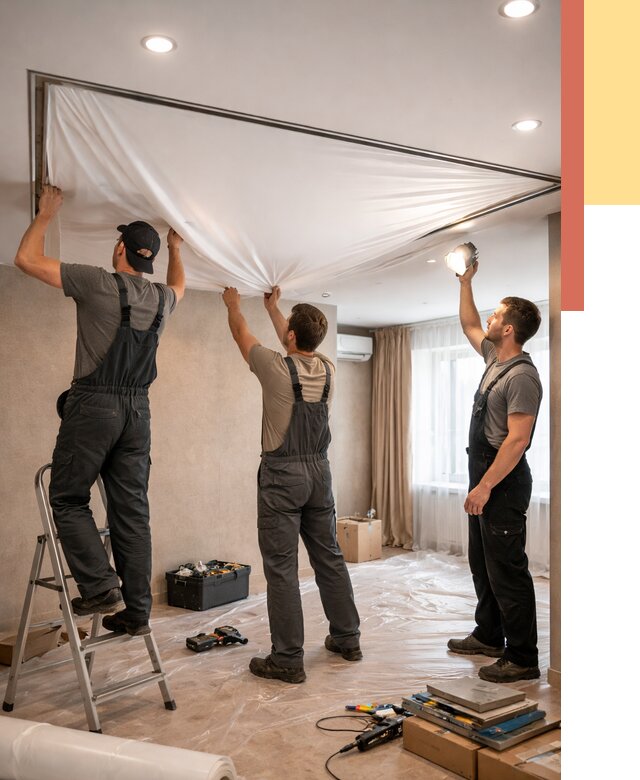 Монтаж ПВХ натяжного потолка в Урае от 3647 руб. под ключ | ОТДЕЛОЧНИК-Урй