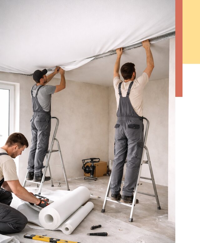 Монтаж тканевого натяжного потолка в Урае от 3647 руб. под ключ | ОТДЕЛОЧНИК-Урй