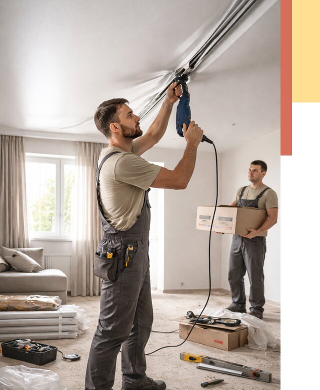 Монтаж сатинового натяжного потолка в Урае от 3647 руб. | Быстро, недорого — ОТДЕЛОЧНИК-Урй