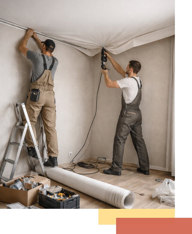 Монтаж цветного натяжного потолка в Урае за один день