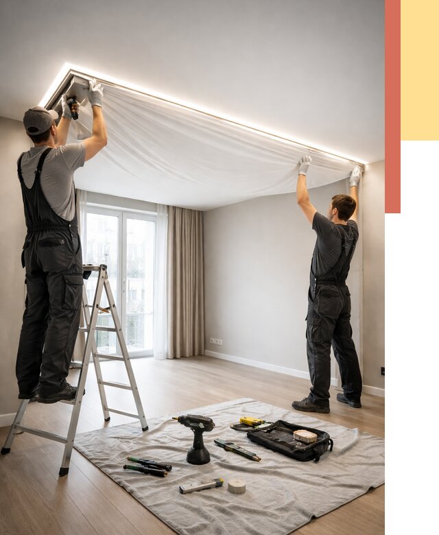 Монтаж парящего натяжного потолка в Урае от 4689 руб. быстро и недорого | ОТДЕЛОЧНИК-Урй