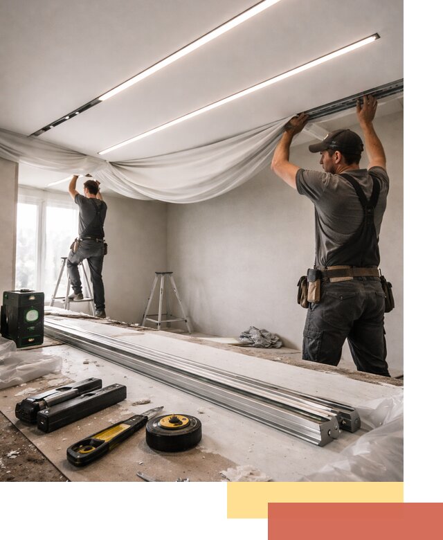 Монтаж натяжных потолков со световыми линиями в Урае