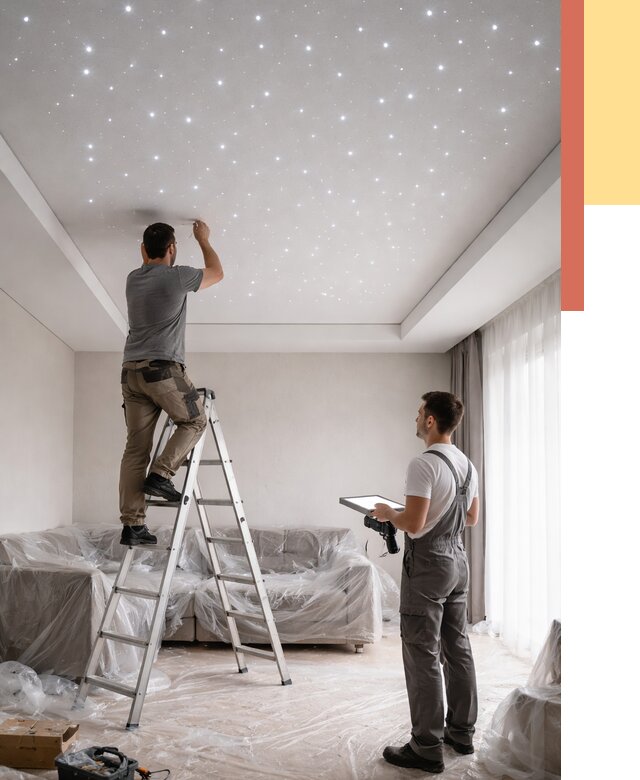 Монтаж натяжного потолка «звездное небо» в Урае от 6774 руб. | ОТДЕЛОЧНИК-Урй