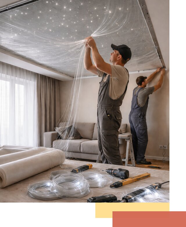 Монтаж натяжного потолка «Звездное небо» в Урае