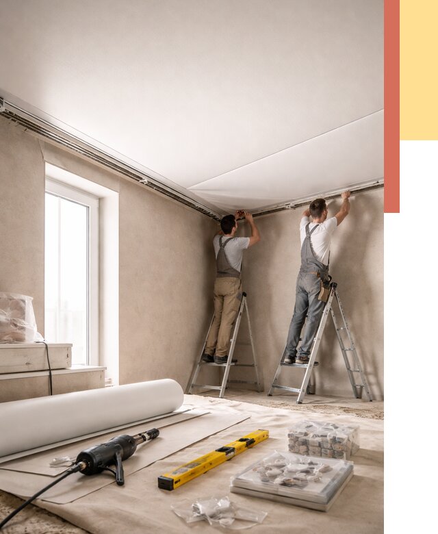 Монтаж натяжного потолка в спальне в Урае от 3960 руб. под ключ | ОТДЕЛОЧНИК-Урй