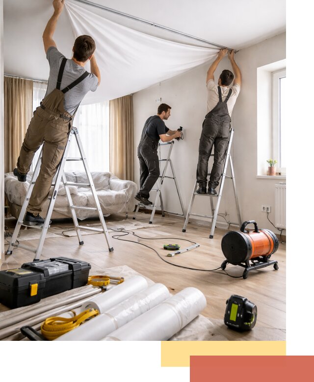 Монтаж натяжного потолка в гостиной в Урае