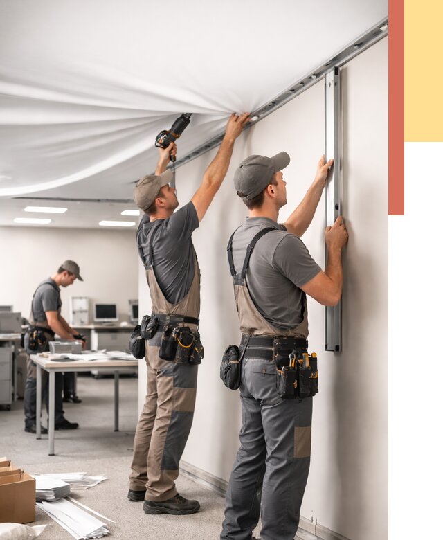 Монтаж натяжного потолка в офисе в Урае от 469 руб/м² — быстро и недорого | ОТДЕЛОЧНИК-Урй