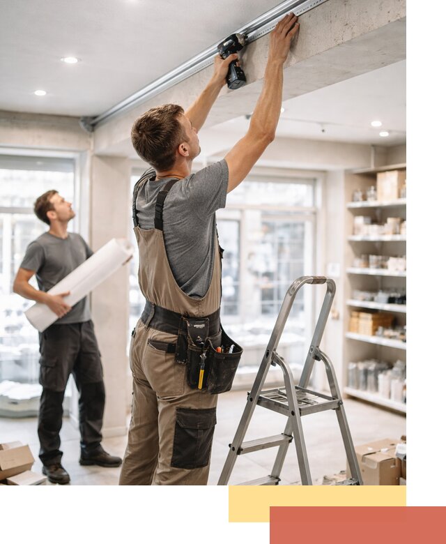 Монтаж натяжных потолков в магазине в Урае