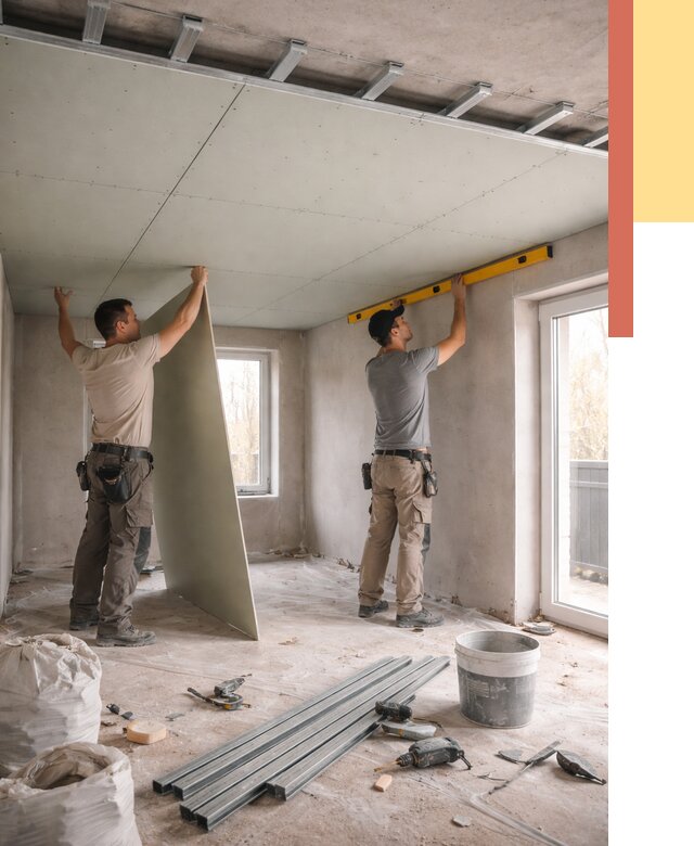 Одноуровневый потолок из гипсокартона в Урае от 782 руб. — монтаж под ключ | ОТДЕЛОЧНИК-Урй