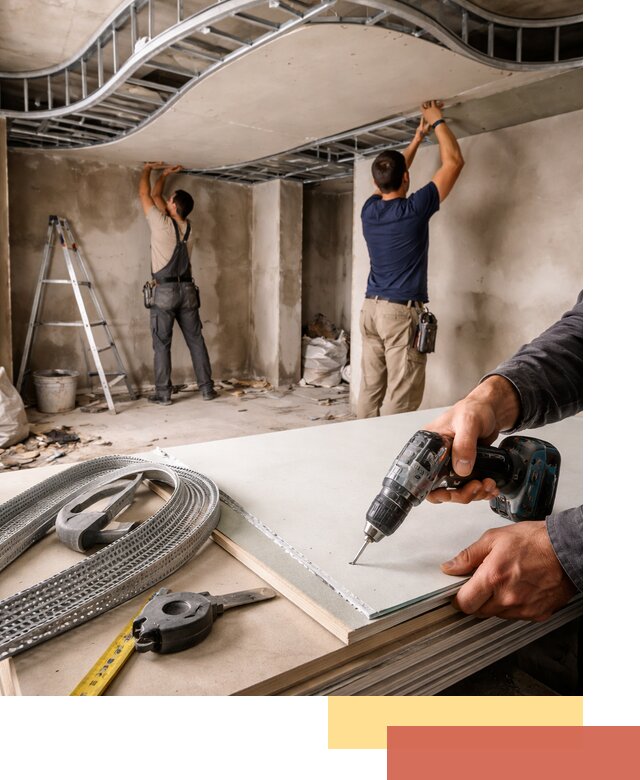 Криволинейный потолок из гипсокартона в Урае — монтаж и отделка