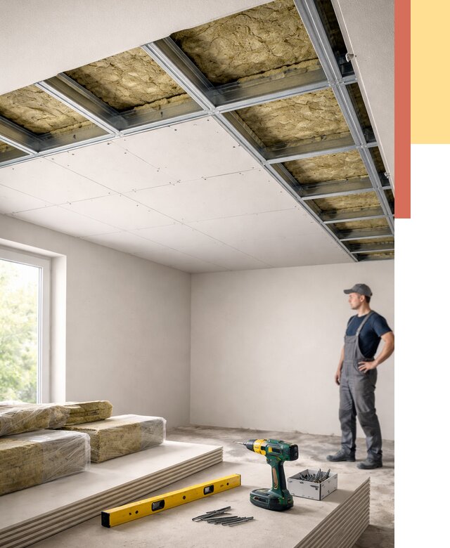 Звукоизоляция потолка ГКЛ в Урае от 990 руб. — монтаж под ключ | ОТДЕЛОЧНИК-Урй