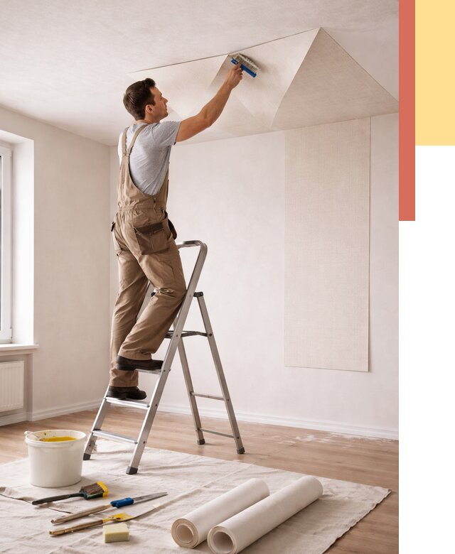 Поклейка обоев на потолок в Урае от 4689 руб. быстро и недорого | ОТДЕЛОЧНИК-Урй